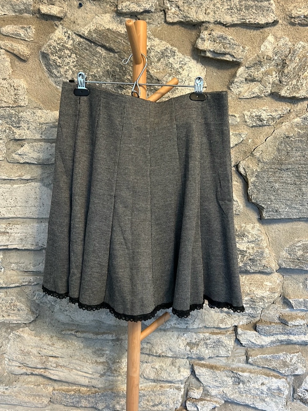 Maurices Gray A-Line Skirt with Black Lace Hem